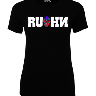 Rushn Red Gasmask design on a ladies t-shirt