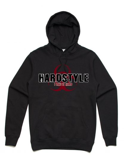 I Like it Hard Hardstyle hoodie that is black in colour