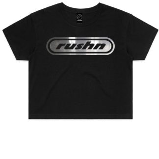 Rushn Ladies Crop Top with Reflective rushn logo on the front