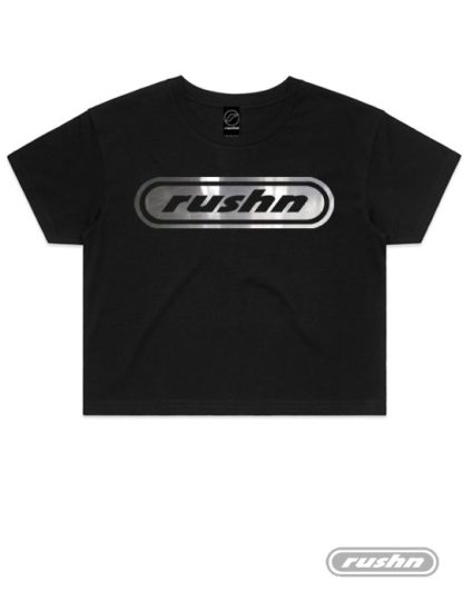 Rushn Ladies Crop Top with Reflective rushn logo on the front